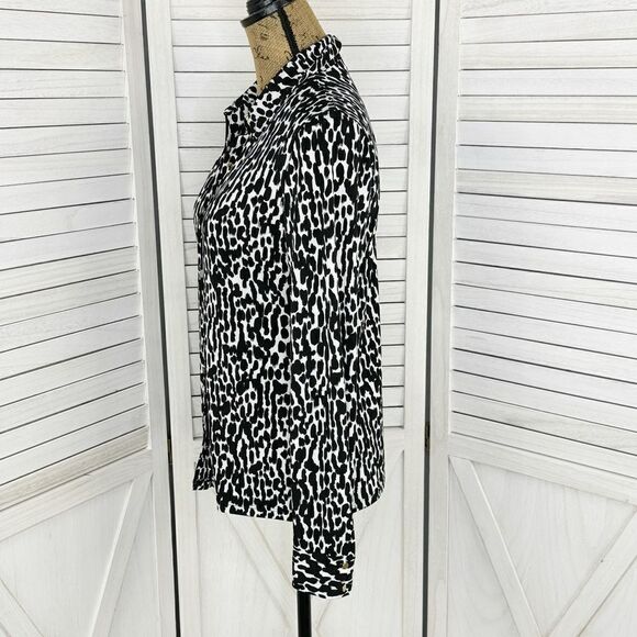 Calvin Klein Animal Print Button Front Shirt Blouse Black White XS - Picture 2 of 13